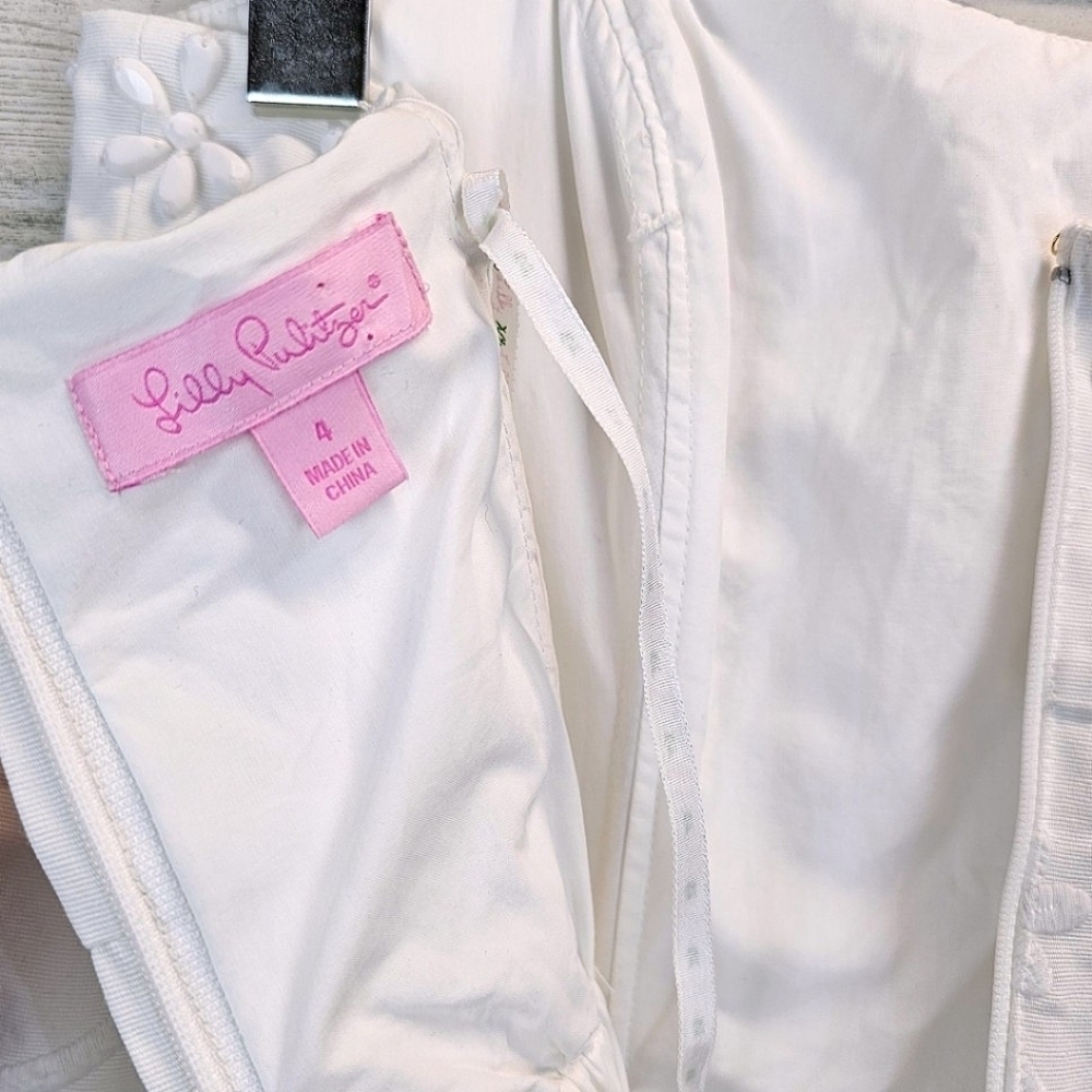 Lilly Pulitzer White Embroidered & Beaded Strapless Mini Dress Sz 4 Boho Beachy - Picture 15 of 16